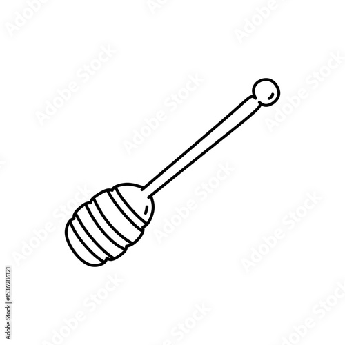Wooden honey dipper isolated on a white background. Vector hand-drawn illustration in doodle style. Perfect for decorations, logo, various designs.