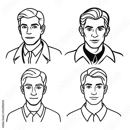 Collection of Line Art Male Portraits Diverse Styles and Expressions