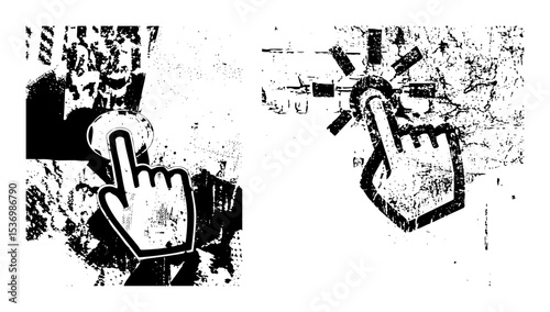 Vector Hand cursors interact with circular and square interface elements.