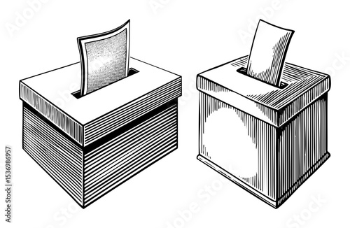 Vector Two illustrated ballot boxes with inserted papers depict democratic processes.