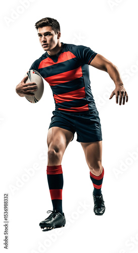 Dynamic Rugby Player in Action: Showcasing Strength, Speed, and Passion on the Field