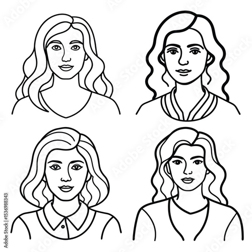 Diverse Women's Portraits Line Art Illustrations of Feminine Beauty