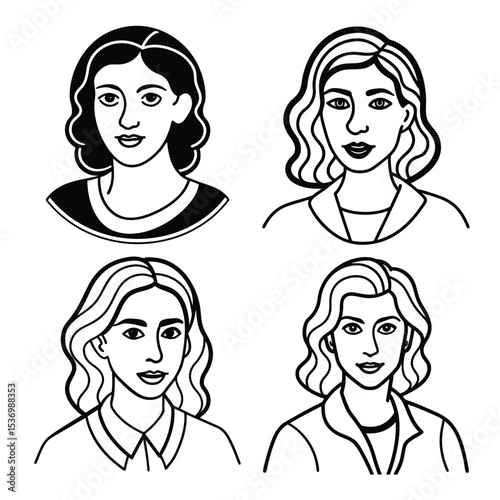 Elegant Line Art Portraits of Women A Collection of Classic Illustrations