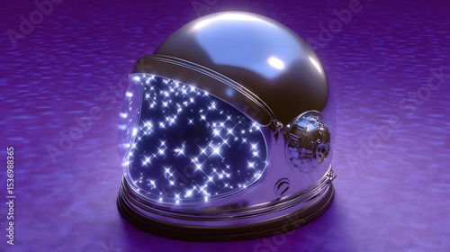 Astronaut's helmet filled with glimmering stars and cosmic patterns
