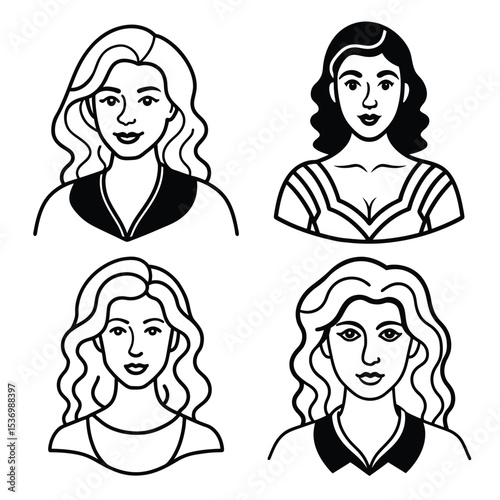 Elegant Women's Portraits Line Art Illustrations
