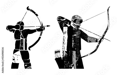 Vector Archers in Action: Vintage Style Illustrations of Medieval Bowmen