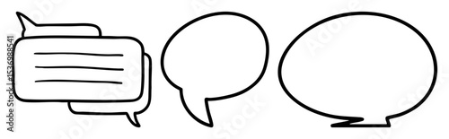 Vector Communication bubbles and text box in black lines.