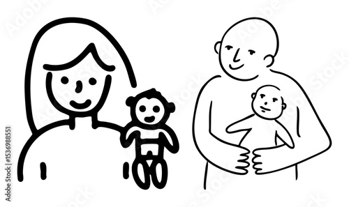Vector Family depicts a mother and father lovingly holding their babies.