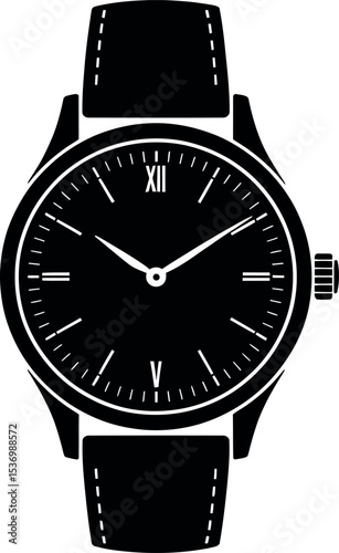 Analog wristwatch, ideal for luxury brand silhouette on white background