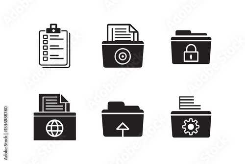 Folder icon vector set. Desktop black and yellow folder icon. Office document folder vector symbol. Empty file thin line sign. Archives files pictogram set