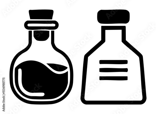 Vector Vintage potion bottles with cork and cap.