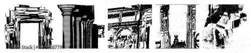 Vector Architectural column fragments create a dramatic monochrome vector .