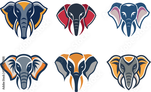 Six Stylish Elephant Head Logos Perfect for Branding Design and Mascot Creation