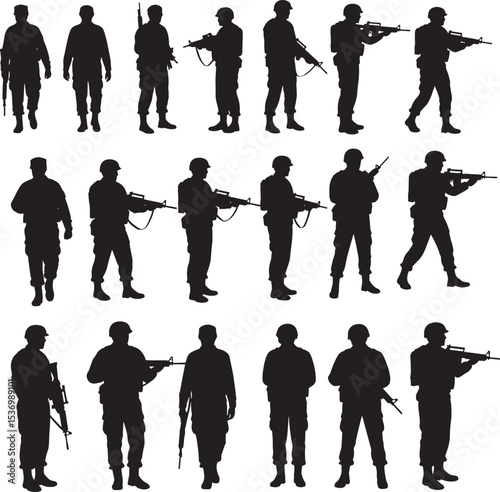 Military Army Soldier Silhouette Set with Tactical Gear