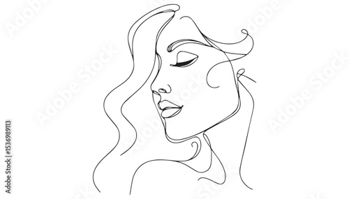 Continuous one single minimal line drawing woman face 