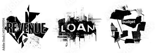 Vector Abstract financial concepts with typographic designs for revenue loan and budget.