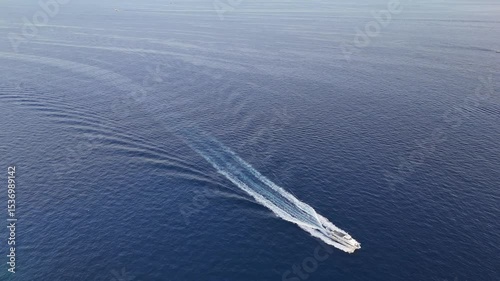 Wallpaper Mural White ship glides across clear blue waters of the Tyrrhenian Sea in Salerno Bay, Amalfi Coast, Italy. Stunning drone aerial view of iconic Italian coastline and maritime serenity Torontodigital.ca