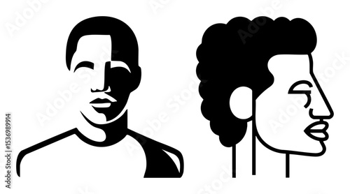 Vector Elegant black and white portraits of people with stylized features.