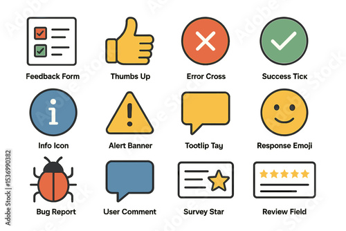 Colorful icon set for feedback, alerts, and reviews