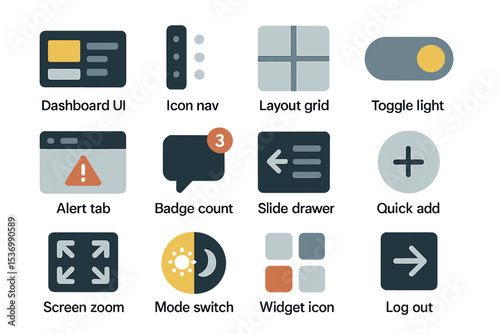 Modern user interface icons for dashboard design in light and dark modes