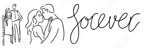 Vector Couple in love with forever calligraphy