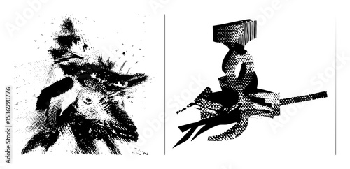 Vector Stylized figures with geometric depict a dynamic interaction.