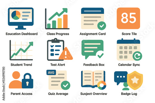 Education dashboard icons for class progress and assignment tracking