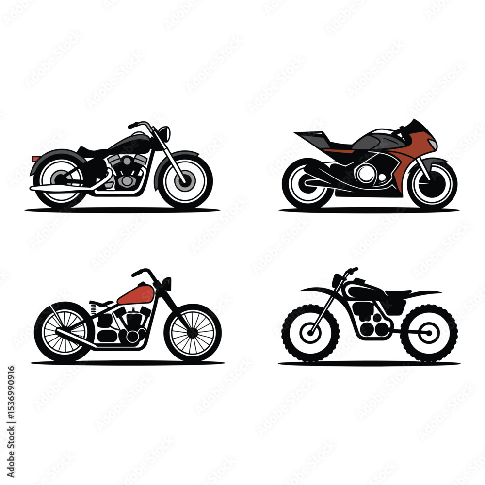Obraz premium Four different motorcycle types isolated on white background