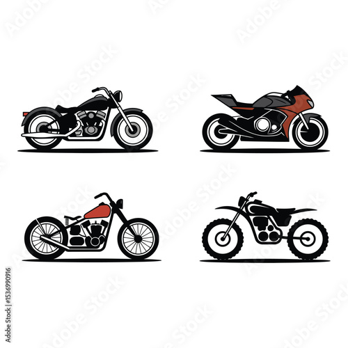 Four different motorcycle types isolated on white background