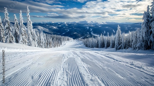 Vast snowy mountains and ski tracks in Riksgränsen