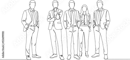Business professionals team standing, corporate attire group, office executives pose, confident workforce, formal clothing, businesspeople lineup, leadership 