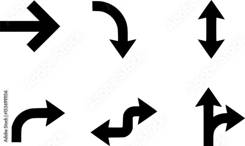 Set of modern and minimalist arrow icons in various shapes and directions for design use

