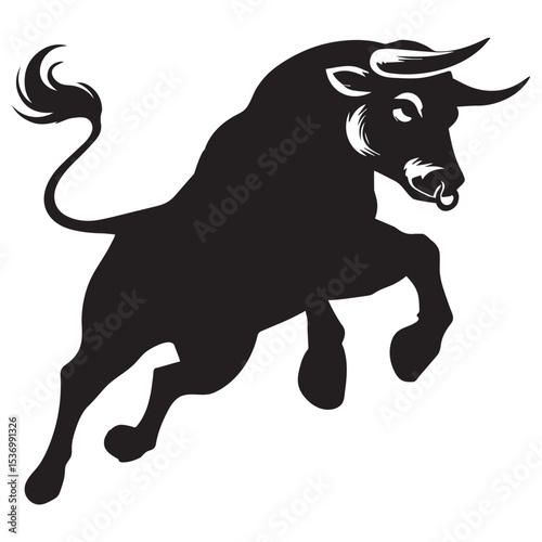black Bull aggressive jump Silhouette Clipart, Longhorn Bull illustration vector, Domestic Animal Cute Bull Art design sublimation
