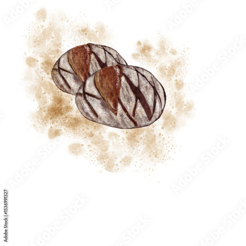 artisan sourdough brad illustration on white background, Rustic sourdough loaf isolated on white-hand- drawn vector