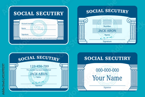 Social security card vector set
