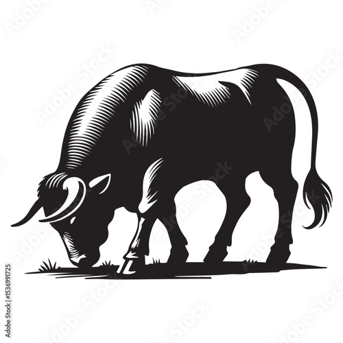 black Bull fighting mood Silhouette Clipart, Longhorn Bull illustration vector, Domestic Animal Cute Bull Art design sublimation
