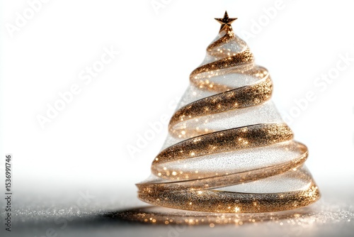 Decorative Christmas tree with golden spirals and lights for holiday celebrations