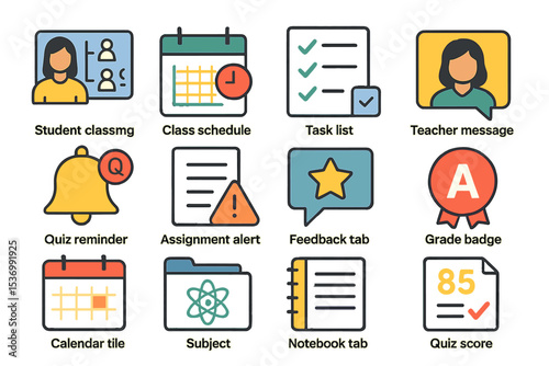 Educational icons for student management and classroom planning