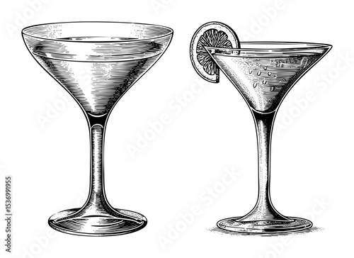 Vector Elegant cocktail glasses with citrus garnish showcase refined beverage presentation.