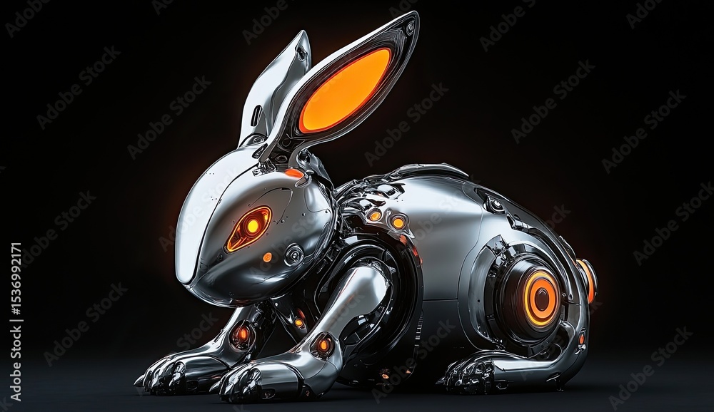 Fototapeta premium Metallic rabbit robot, futuristic design