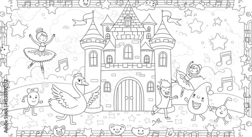 Wallpaper Mural Enchanted Castle Coloring Page Ballerinas, Swans, and Musical Friends Torontodigital.ca