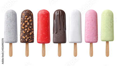 Ice cream popsicle isolated on transparent background with colorful frozen dessert