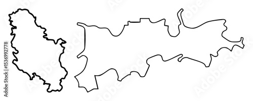 Vector Abstract landmass outline depicts a complex geographical shape.