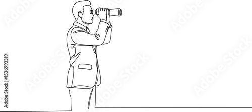Businessman looking through binoculars, future vision concept, strategic planning, career exploration, opportunity search, professional perspective, business foresight, 