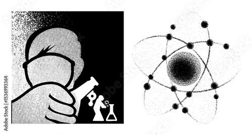 Vector Scientist holding a test tube and atomic structure .
