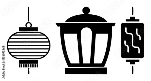 Vector Black Silhouette Lanterns Collection with Diverse Designs