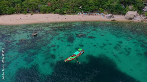 Small wooden boat for snorkeling at Koh Tao, travel and snorkeling
