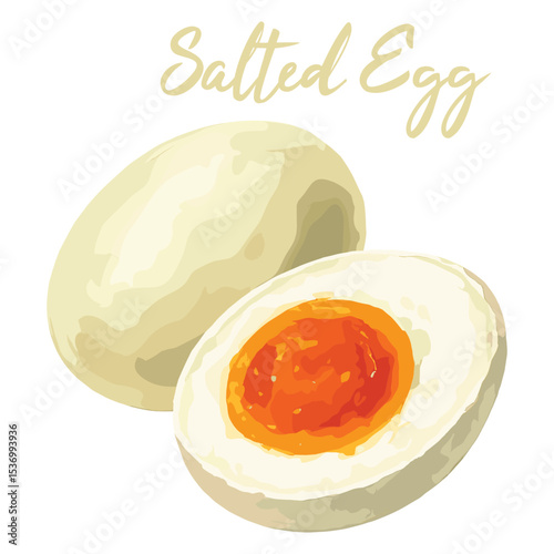 salted egg in watercolor illustration style, isolated vector on white background
