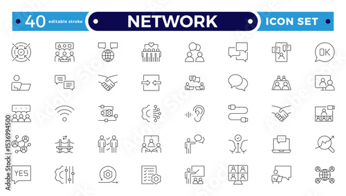 Network and People Outline icon set. Containing group, family, human, team, community, friends, population and more. Editable stroke outline icon.
