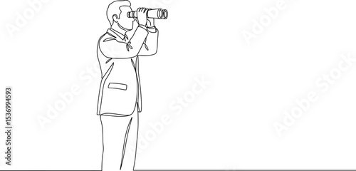 Businessman looking through binoculars, future vision concept, strategic planning, opportunity search, long-term goals, professional foresight, decision 